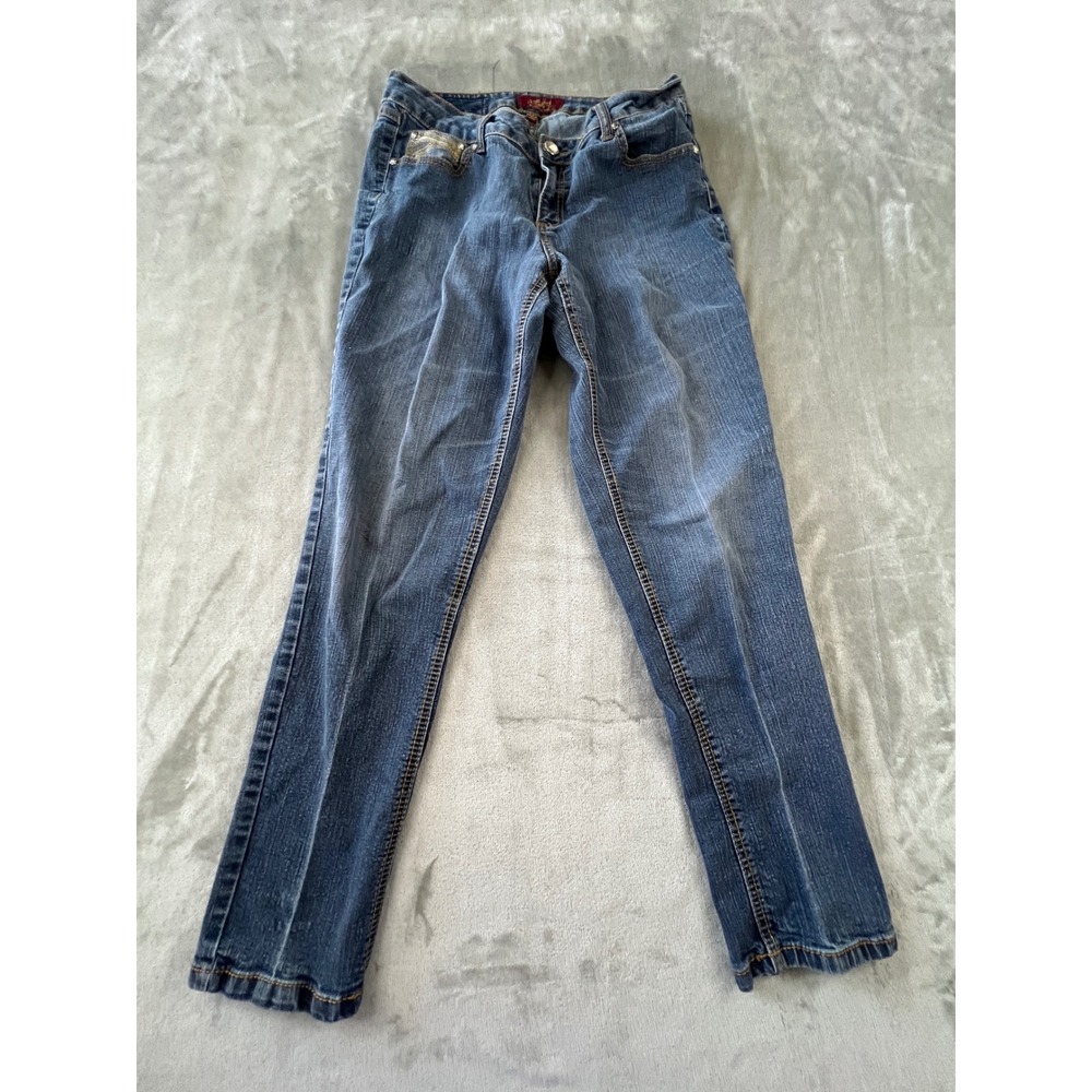 One 5 One Jeans Women 10 Blue Embroidered Pockets Straight Leg MV-11294SK